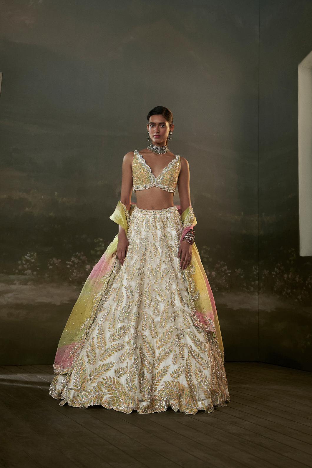 Ivory organza Lehenga Choli Set