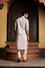 Load image into Gallery viewer, CREAM MATKA EMBROIDERED JACKET WITH BLUSH PINK KURTA AND CHURIDAR
