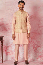 Load image into Gallery viewer, Cream Raw Silk Bundi with Salmon Pink Cotton Silk Kurta
