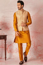 Load image into Gallery viewer, Opulent Beige Bundi and Vibrant Orange Kurta Ensemble
