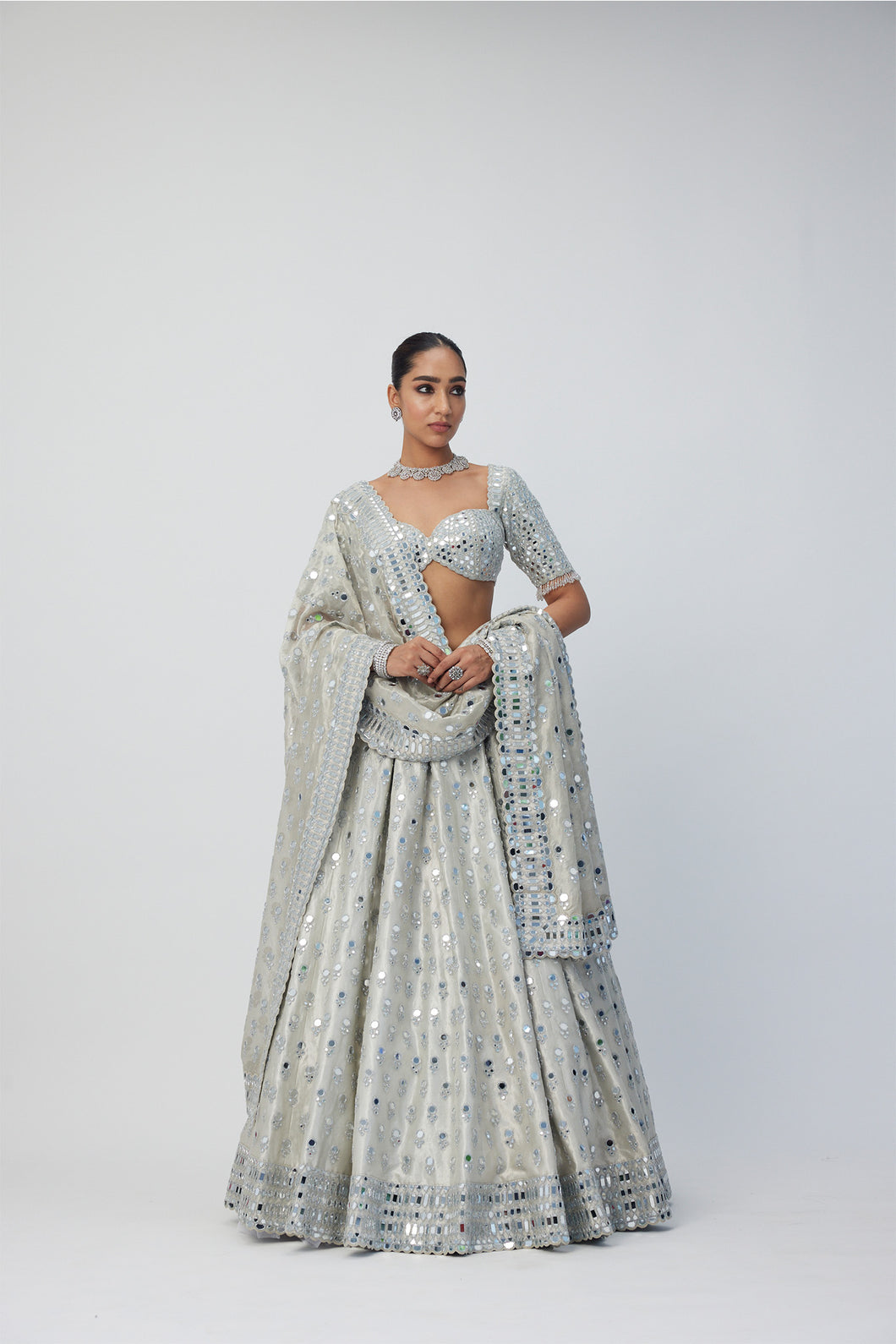 Silver Shimmer Organza  Lehenga Set