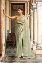 Load image into Gallery viewer, green organza saree
