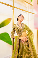 Load image into Gallery viewer, Gita green -  Sage Serenity Velvet Zardosi Bridal Lehenga Set
