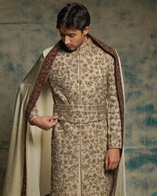 Load image into Gallery viewer, Sand Grey Linen Silk Embriodered Sherwani Set
