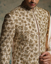 Load image into Gallery viewer, Apricot Ivory Silk embriodered zari Sherwani Set
