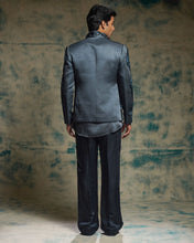 Load image into Gallery viewer, Charcoal Blue hand embroidered short jacket set
