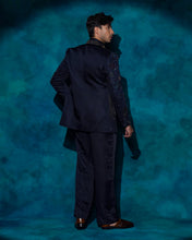 Load image into Gallery viewer, Midnight Blue Hand embroidered short jacket set
