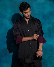Load image into Gallery viewer, Black hand embroidered open bandhgala set

