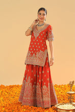 Load image into Gallery viewer, Shazfa - Short Kurta with Sharara and Dupatta
