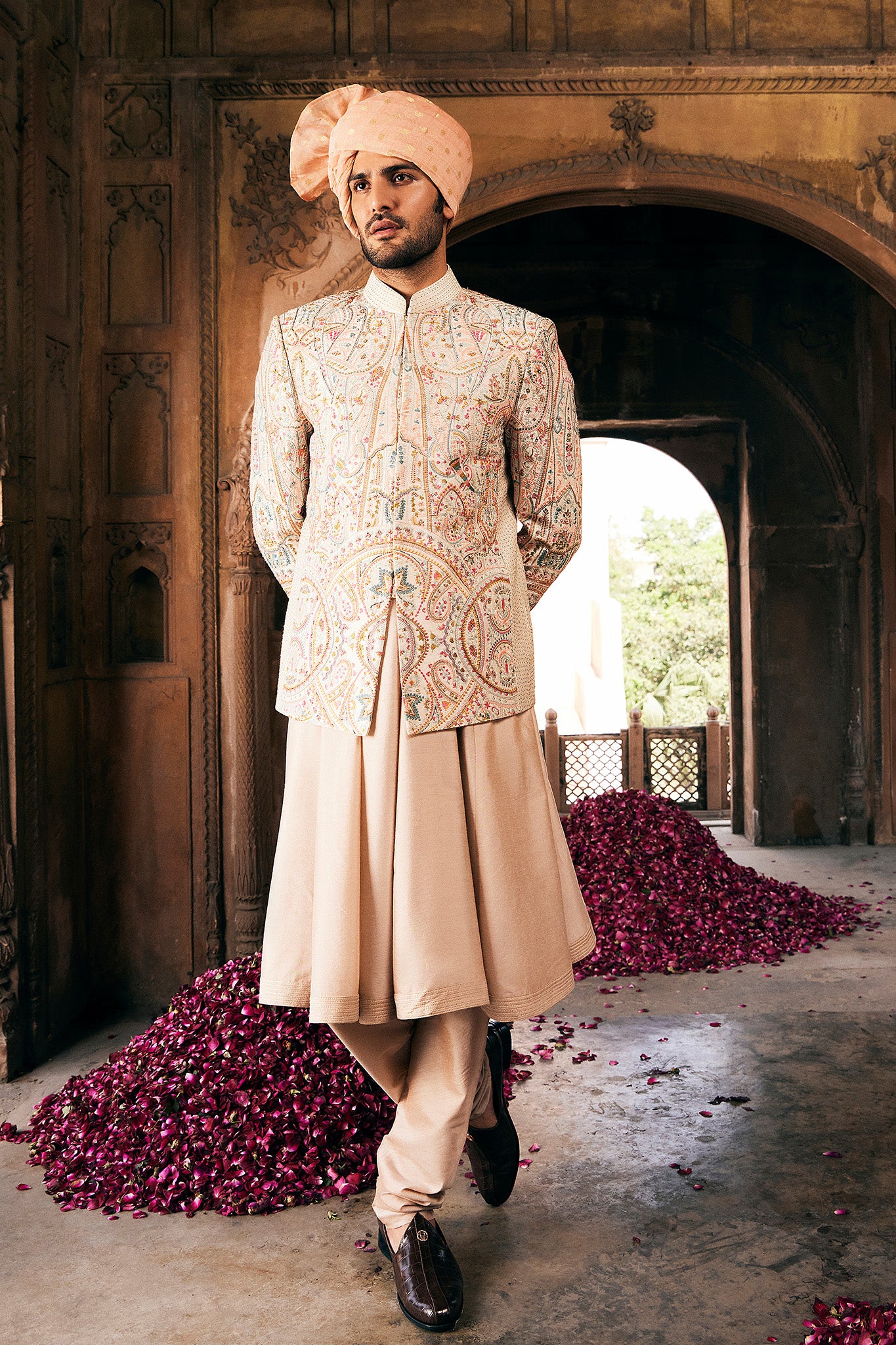 Cream Bandhgala with Multi Colored Embroidery