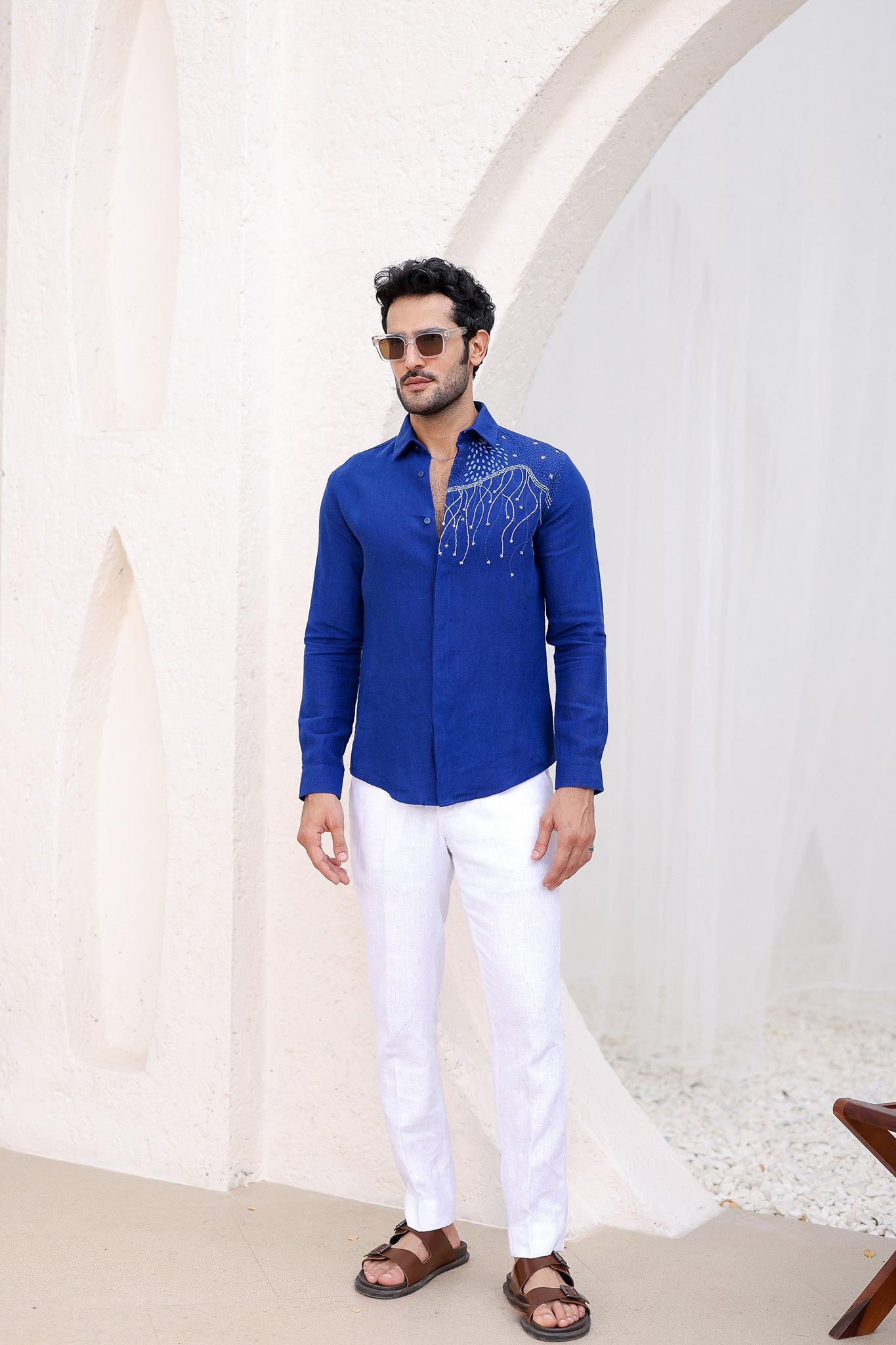Ultramarine Blue Embroidered Shirt
