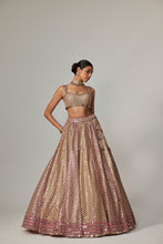 Load image into Gallery viewer, DEEP BEIGE MULTICOLOR METALLIC LEHENGA WITH SQUARE NECK BLOUSE
