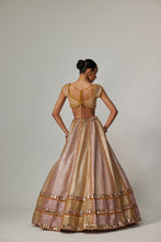 Load image into Gallery viewer, MUSTARD MULTICOLOR HEAVY METALLIC LEHENGA WITH GREEN DUPATTA
