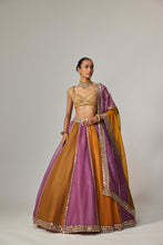 Load image into Gallery viewer, MUSTARD MULTICOLOR LINEAR LEHENGA WITH CAP SLEEVE BLOUSE
