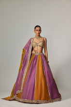 Load image into Gallery viewer, MUSTARD MULTICOLOR LINEAR LEHENGA WITH SWEETHEART NECK BLOUSE
