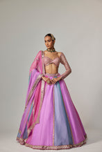 Load image into Gallery viewer, MAUVE MULTICOLOR LINEAR LEHENGA WITH SWEETHEART FULL SLEEVE BLOUSE
