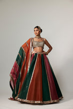 Load image into Gallery viewer, CRANBERRY MULTICOLOR LINEAR LEHENGA WITH SQUARE NECK BLOUSE

