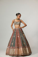 Load image into Gallery viewer, CRANBERRY MULTICOLOR LINEAR FLOWER LEHENGA SET WITH SQUARE NECK BLOUSE
