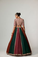 Load image into Gallery viewer, CRANBERRY MULTICOLOR LINEAR LEHENGA WITH V NECK BLOUSE
