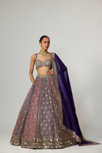 Load image into Gallery viewer, TEAL WINE MULTICOLOR LEHENGA SET WITH DARK PURPLE DUPATTA
