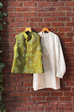 Load image into Gallery viewer, Ivory and Green  Hand Painted and Hand Embroidered Vest Set
