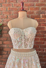 Load image into Gallery viewer, Beige Sequin work corset and lehenga set
