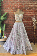 Load image into Gallery viewer, Ivory corset and Lavender Sequin work lehenga set
