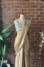 Load image into Gallery viewer, Bronze shimmer Pre-stitched saree with Mirror blouse
