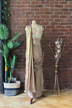 Load image into Gallery viewer, Bronze shimmer Pre-stitched saree with Gota work blouse
