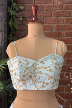 Load image into Gallery viewer, Powder Blue Pre-draped saree with Zari work Bustier

