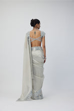 Load image into Gallery viewer, Silver Shimmer Organza saree set
