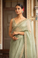 Load image into Gallery viewer, green organza saree
