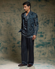 Load image into Gallery viewer, Charcoal Blue hand embroidered short jacket set

