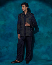 Load image into Gallery viewer, Midnight Blue Hand embroidered short jacket set
