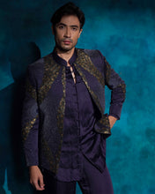 Load image into Gallery viewer, Twilight Blue hand embroidered sequence short jacket set
