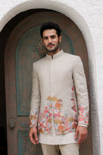 Load image into Gallery viewer, Tan Floral Resham Embroidery Bandhgala

