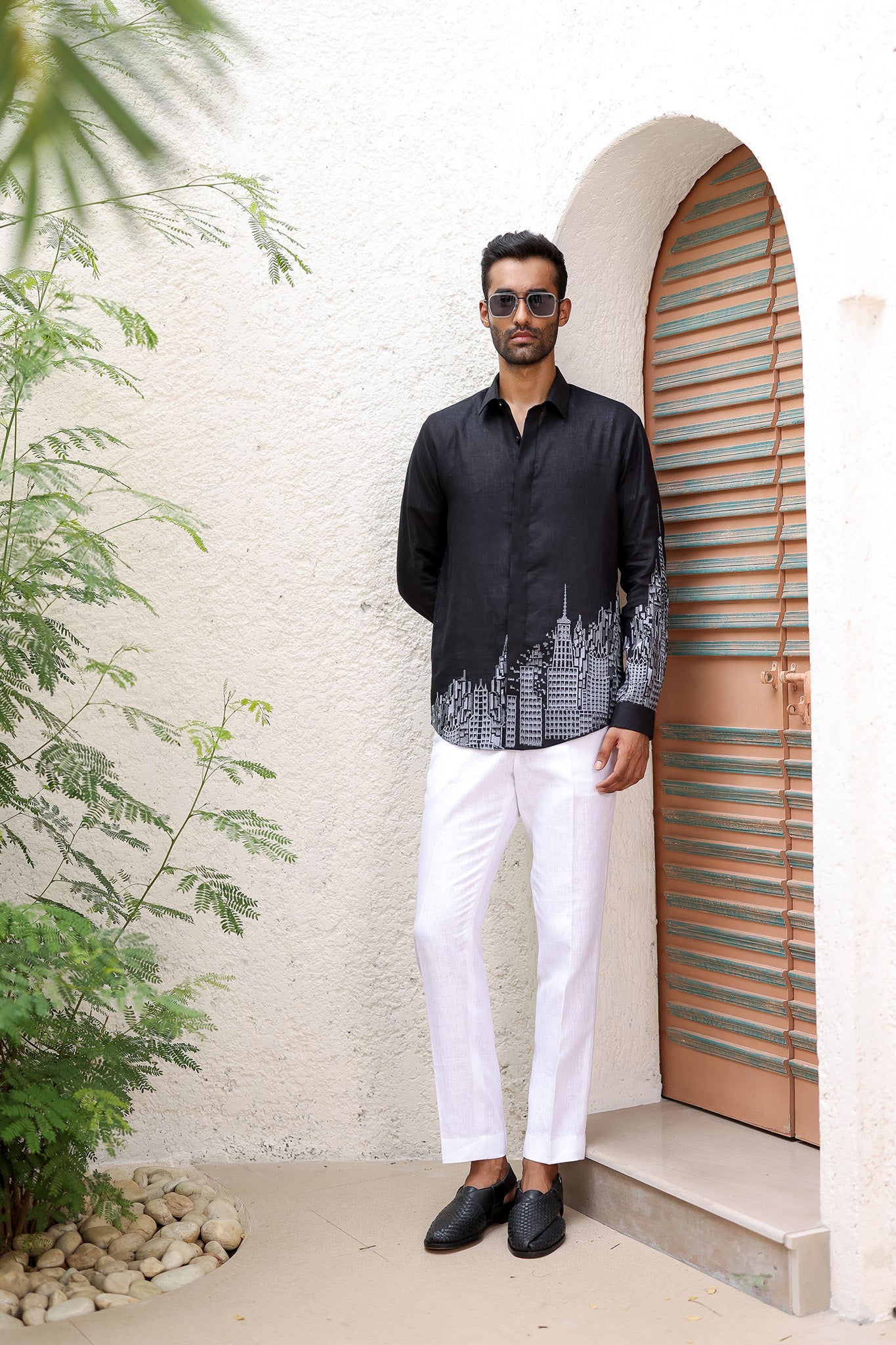Black City Resham Embroidered Linen Shirt