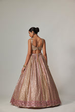 Load image into Gallery viewer, DEEP BEIGE MULTICOLOR METALLIC LEHENGA WITH SQUARE NECK BLOUSE
