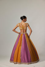 Load image into Gallery viewer, MUSTARD MULTICOLOR LINEAR LEHENGA WITH CAP SLEEVE BLOUSE
