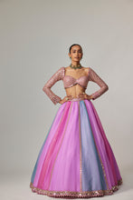 Load image into Gallery viewer, MAUVE MULTICOLOR LINEAR LEHENGA WITH SWEETHEART FULL SLEEVE BLOUSE

