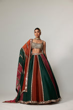 Load image into Gallery viewer, CRANBERRY MULTICOLOR LINEAR LEHENGA WITH SQUARE NECK BLOUSE
