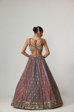 Load image into Gallery viewer, TEAL WINE MULTICOLOR LEHENGA SET WITH DARK PURPLE DUPATTA
