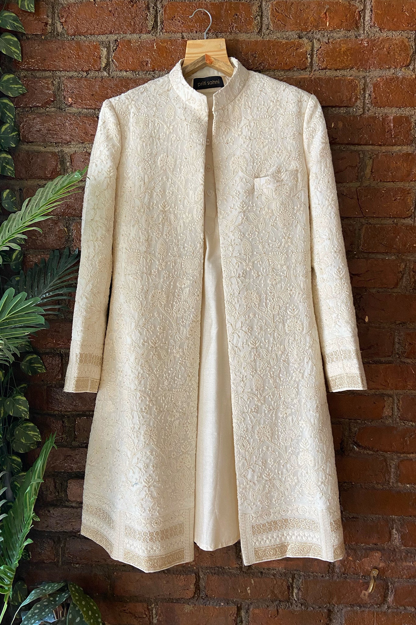 Ivory Thread Work Sherwani Jacket Set