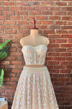 Load image into Gallery viewer, Beige Sequin work corset and lehenga set
