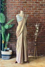 Load image into Gallery viewer, Bronze shimmer Pre-stitched saree with Mirror blouse
