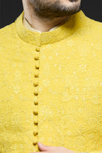 Load image into Gallery viewer, Mustard Threadwork Sherwani Jacket Set
