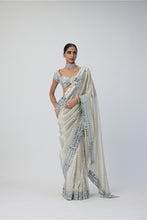 Load image into Gallery viewer, Silver Shimmer Organza saree set
