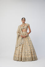Load image into Gallery viewer, Golden Shimmer Organza Flower Lehenga Set
