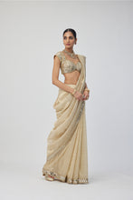 Load image into Gallery viewer, Golden Shimmer Organza saree set
