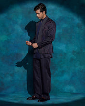 Load image into Gallery viewer, Midnight Blue hand embroidered concept blazer set

